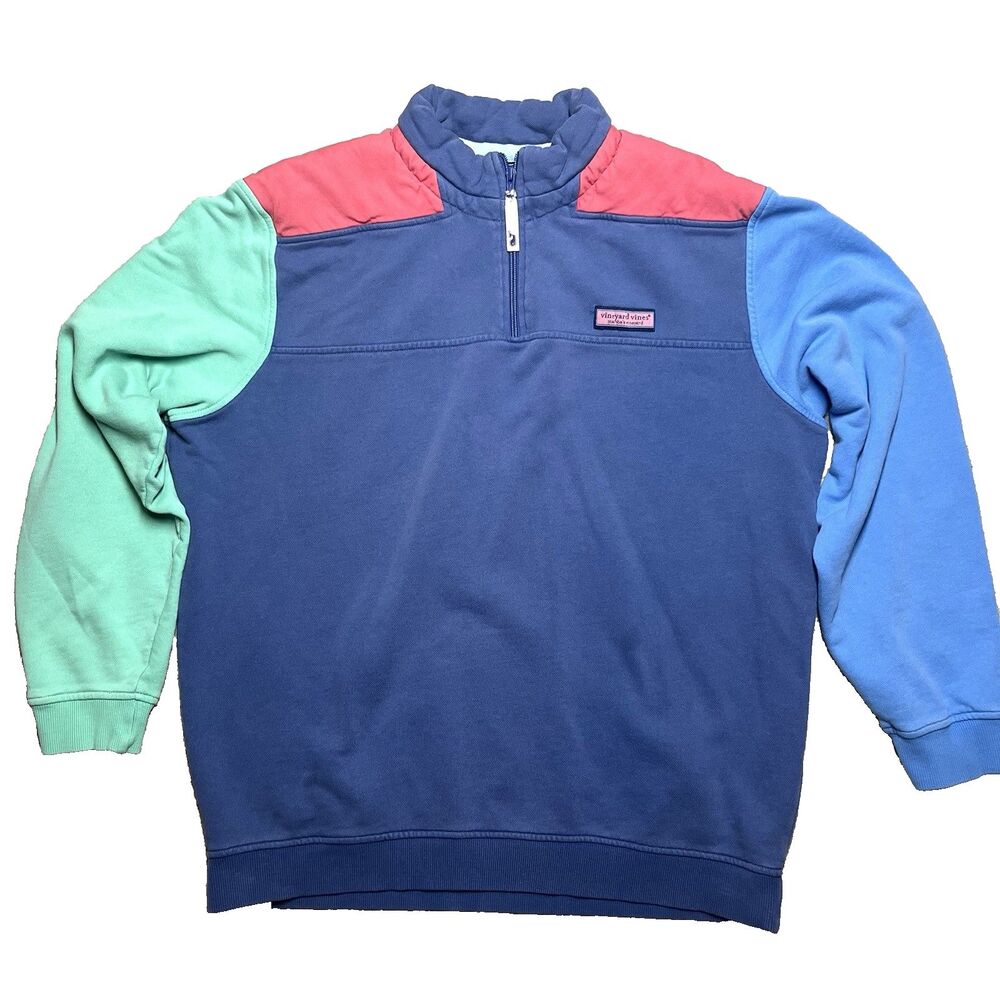 Vineyard Vines Shep Shirt Men's Large Quarter Zip Sweatshirt Pullover Colorblock